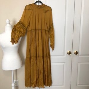 Anthropologie Balloon Lace Sleeves High Neck Maxi